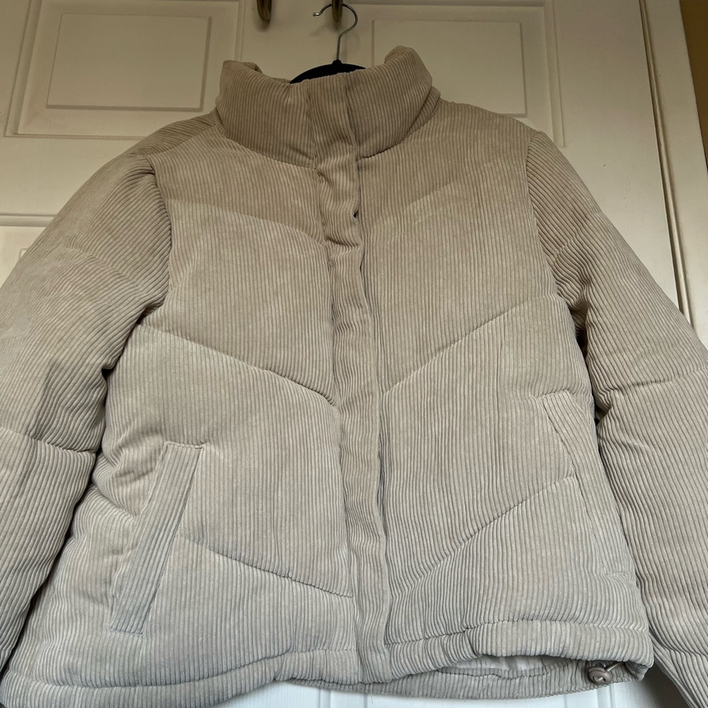 Marshalls Tan Puffer Jacket with Chevron Quilting